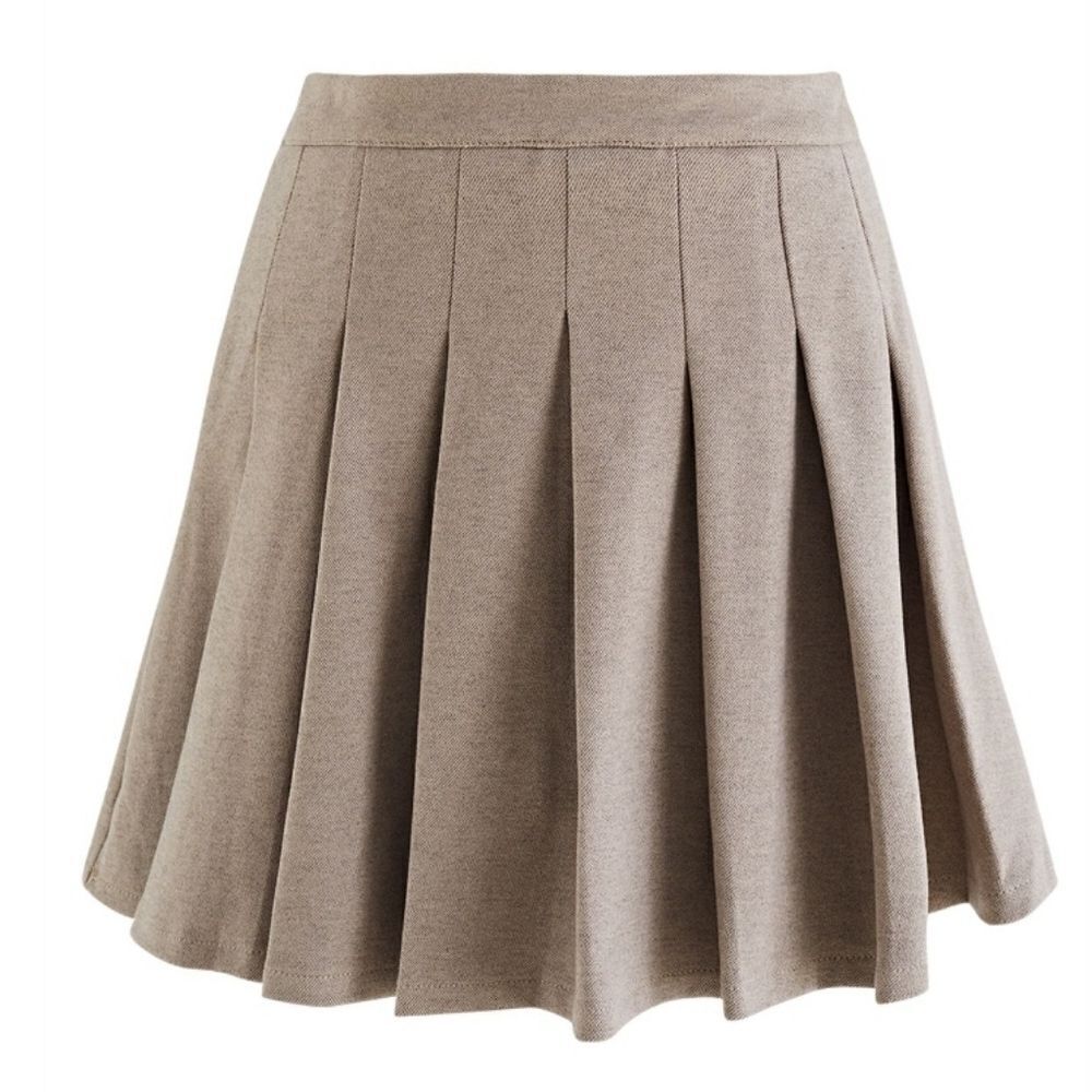 CIDER light academia tan twill pleated side zip mini skirt skort M